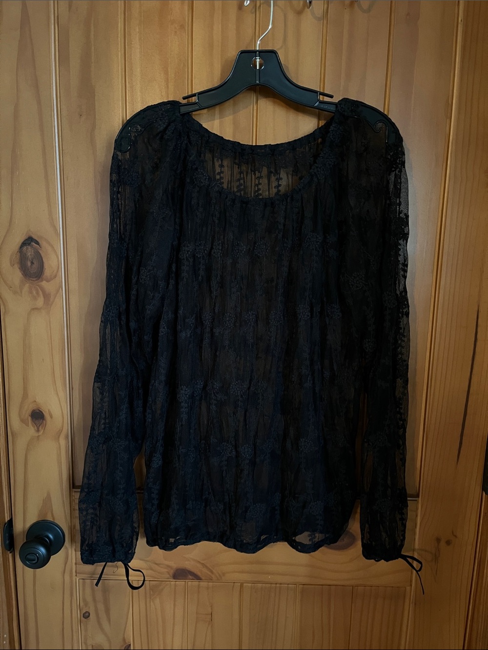 Cowgirl Tuff Black Lace Sheer Long-Sleeve Blouse